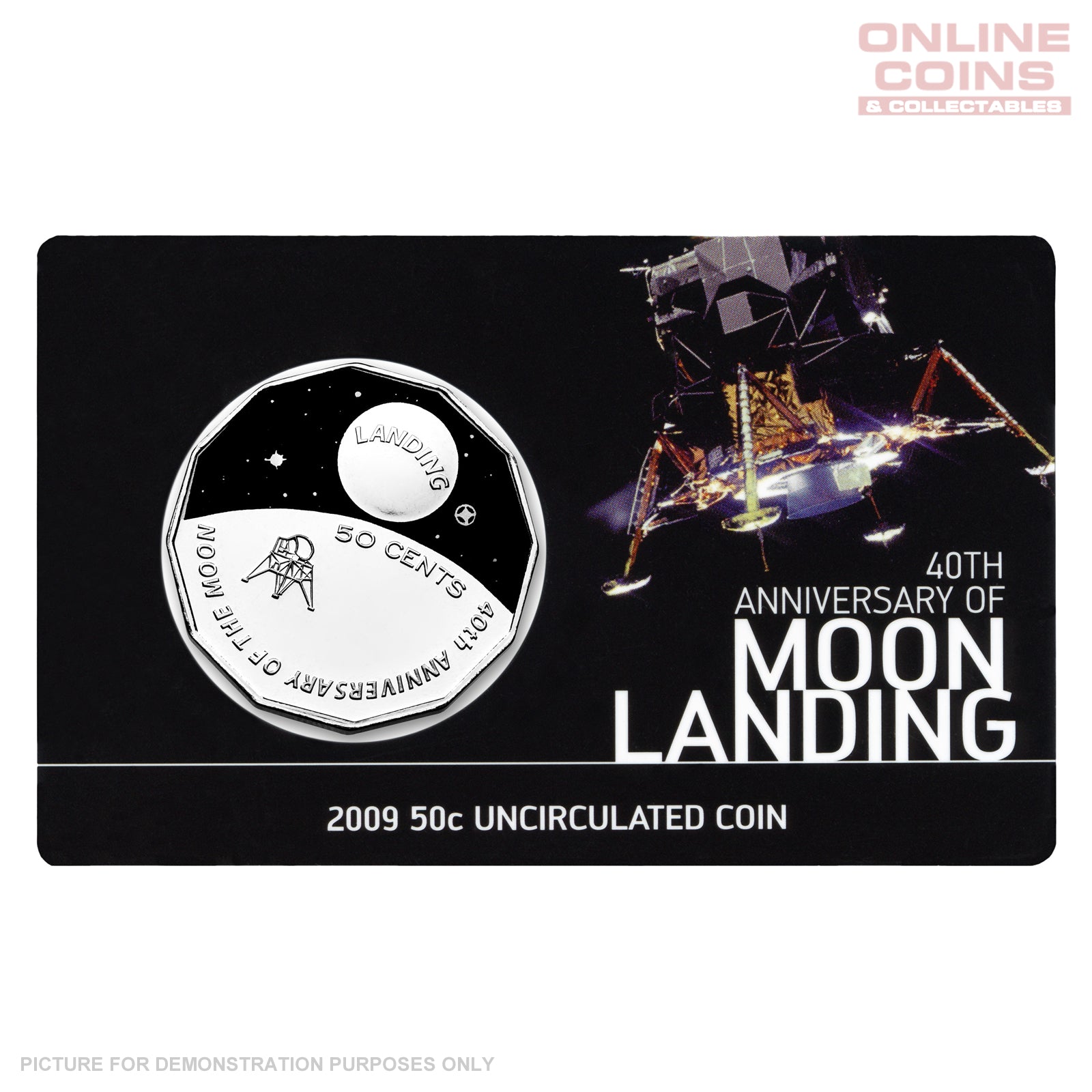 2009 Royal Australian Mint - Moon Landing - Uncirculated 50c carded coin